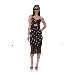AFRM Black and Tan Polka Dot Midi Dress